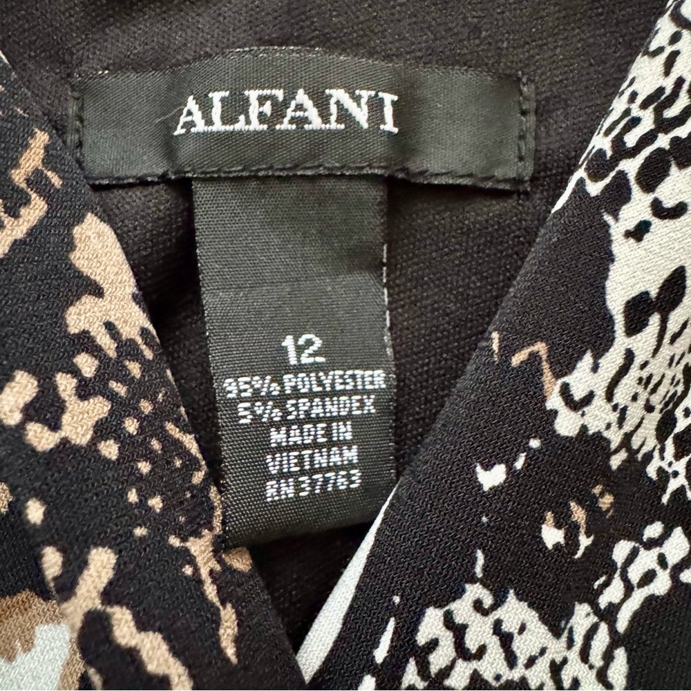 Alfani Animal Print V-Neck Sleeveless Midi Dress Black White Tan Size 12 - Picture 7 of 11